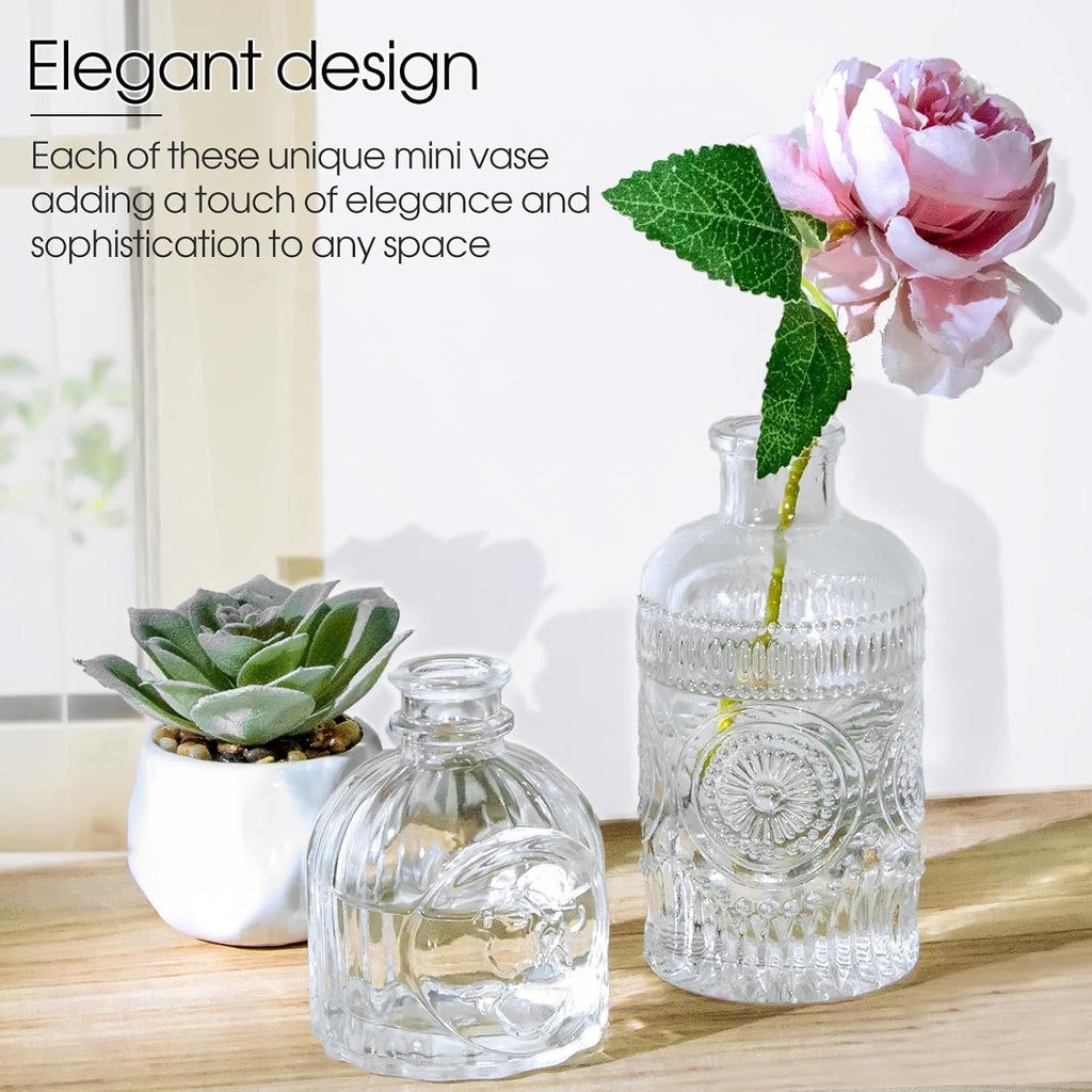 TBWIND Glass Bud Vases Set of 12, Small Vases for Centerpieces, Vintage Mini Vases for Wedding Decor, Clear Glass Bud Vase in Bulk, Office and Home Table Flower Décor