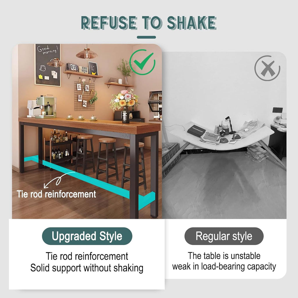 Counter Height Bar Table, Long Pub Table with 1" Top, Sturdy Metal Frame & Adjustable Feet for Kitchen, Living Room, Restaurant, Bar Use