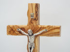 King David Market Olive Wood Crucifix Cross (8 Inch), Wall Hanging Christian Crucifix Featuring a Decorative Natural Stone from Jerusalem, Handcrafted Religious Décor