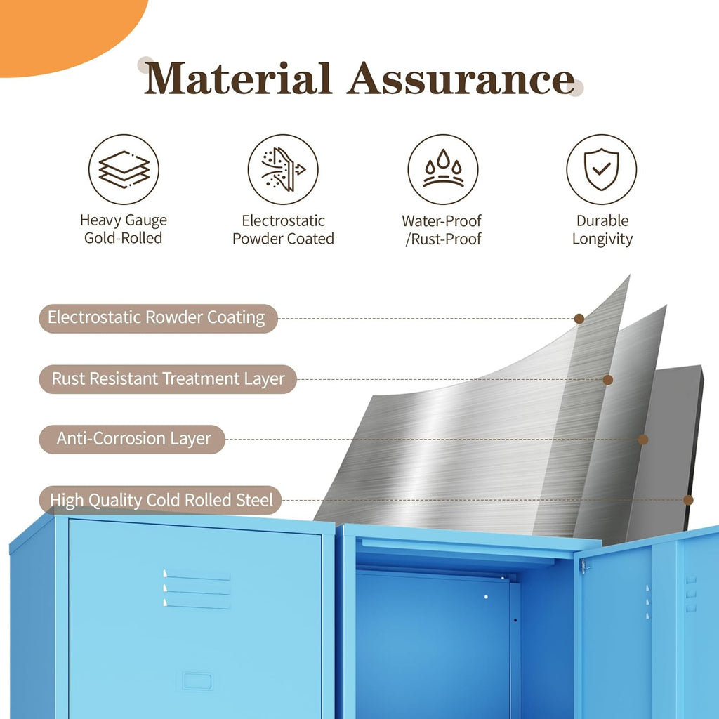 Metal Locker Storage Cabinets 59.06"H Sky Blue Locking File Cabinets Kitchen Food Pantry Cabinet with 2 Doors and Shelves for Dining Room, Living Room,Bathroom Office,Home,Garage, Gym, School