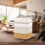 Large Laundry Hamper Basket, 85L Cotton Rope Woven Storage Bin for Blankets, Dirty Clothes Toys, Decorative Tall Basket with Leather Handles for Living Room, Bedroom, Bathroom, Nursery, Jute