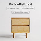 Nectar Bamboo Nightstand, Natural, 23" Height, Japanese Joinery | Bamboo Wood, Artisinal Japense Joinery, 2-Smooth Gliding Drawers, No-Tool Assembly