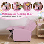 Costzon Kids Recliner, Adjustable PU Leather Lounge Chair w/Side Pockets, Footrest, Headrest for Kids Room&Play Room, Easy to Clean, Padded Pink Recliner Sofa for Children Boys Girls Aged 3-12 (Pink)