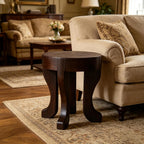 Rustic Round Wooden End Table, 13.5" H Dark Brown Solid Wood Accent Side Table with Sculptural Legs, Bedroom, Patio,