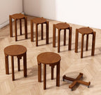 Stackable Stools Set of 6, Round Wooden Stools Nesting Side Tables with Locking Casters, 360°Swivel Versatile Coffe Table for Living Room,Office(Walnut)