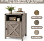 Catrimown Farmhouse End Table, Nightstand Set of 2, Rustic Night Stand with Barn Door and Storage Shelf, Gray End Table, Side Table for Bedroom Living Room, Gray Wash