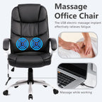FDW Office Chair Massage Computer Chair High Back Adjustable Desk Chair Rolling Swivel Executive Chair PU Leather with Lumbar Support Arms Headrest Task Chair,Black