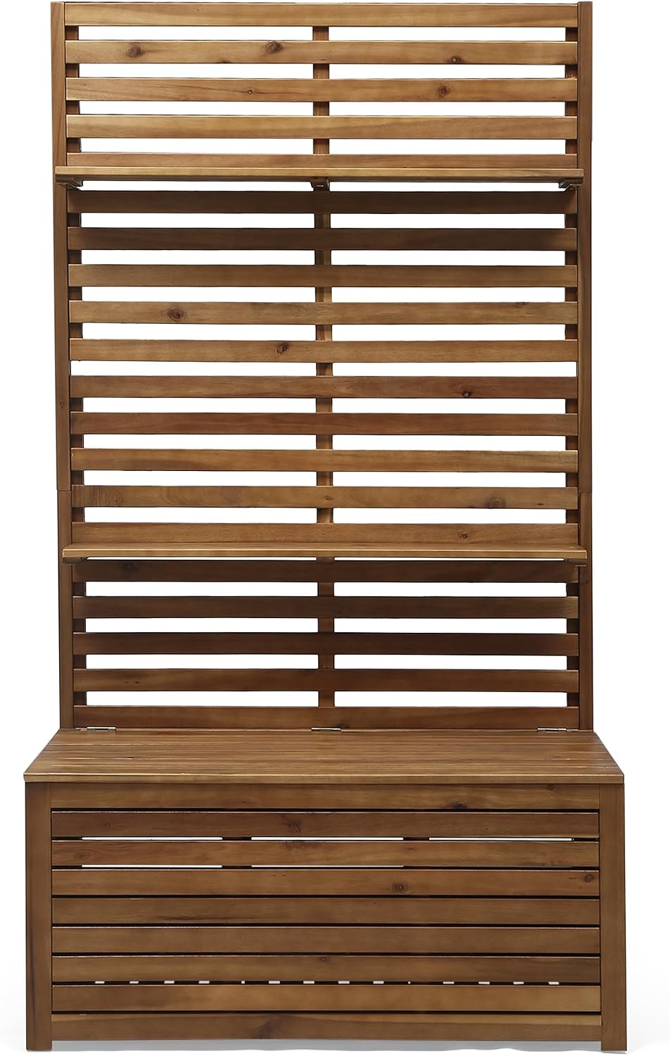 Acacia Wood Mud Bench with Storage and Display Shelves, Classic Wooden Slats for Entryway Organization and Home Interior