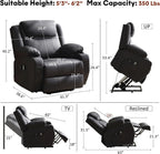 Korser Oversized Power Lift Recliner Chair with Massage and Heat for Elderly, 26" Overstuffed Wide Electric Recliner with 2 Side Pockets, Cup Holders, Lift Chair for Living Room, Faux Leather, Black
