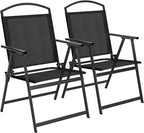 SWITTE Folding Patio Chairs Set of 2, Outdoor Dining Chairs with Armrests, Breathable Textilene & Steel Frame for Lawn, Garden, Yard or Poolside - Black