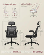 VASAGLE Ergonomic Mesh Office Chair with Adjustable Lumbar Support and Headrest, 90-105° Tilt Function, Wide Seat, Flip‑Up Armrests, Computer Desk Chair for Home Office, Ink Black UOBN044BH01S