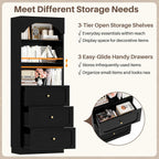 Cyclysio 80" Kitchen Pantry with 6 Drawers, Extra Tall Arch Storage Cupboard with 6-Tier Open Shelves, Freestanding Wood Shelf with Baseboard Cutout for Dining Living Room Bathroom Furniture