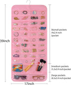 Bloss Pinck Hanging Jewelry Organizer With 90 Pockets for Closet, Earring Holder Organizer Storage, Over The Door Jewelry Organizer, Double-Sided Jewelry Holder for Earrings,Necklaces,Rings