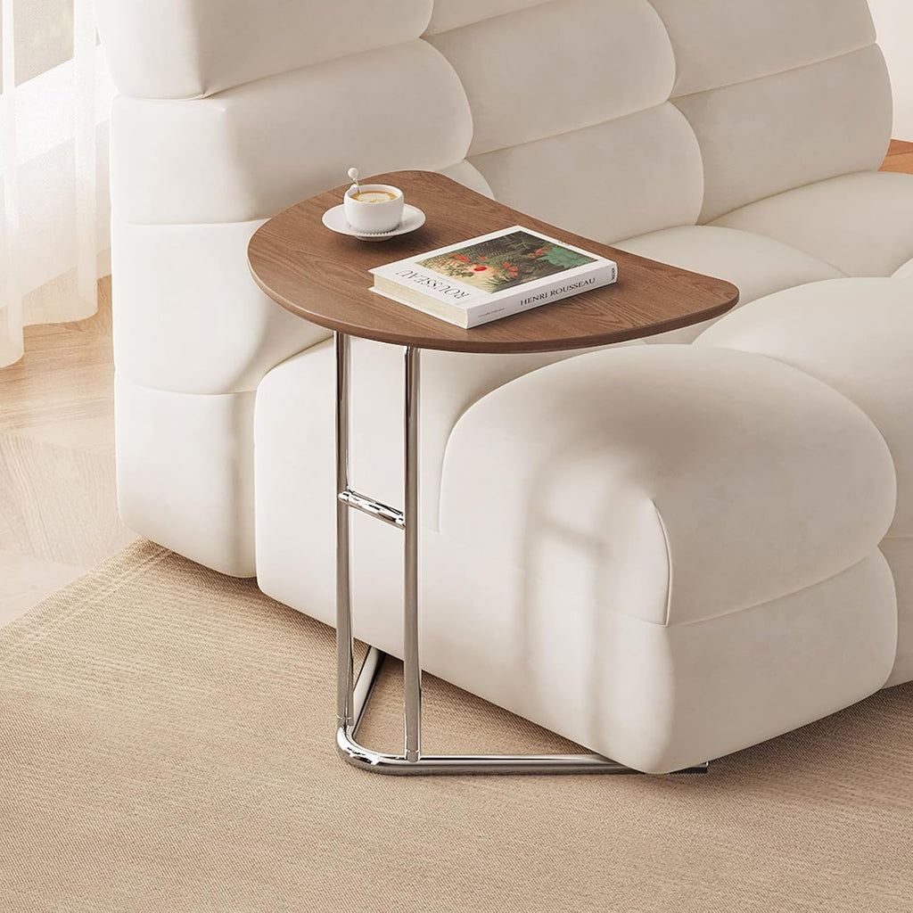 C Shape End Table, Metal Frame TV Tray Desk, Half Round Overbed Laptop Computer Side Table for Sofa, Bed and Other Small Spaces
