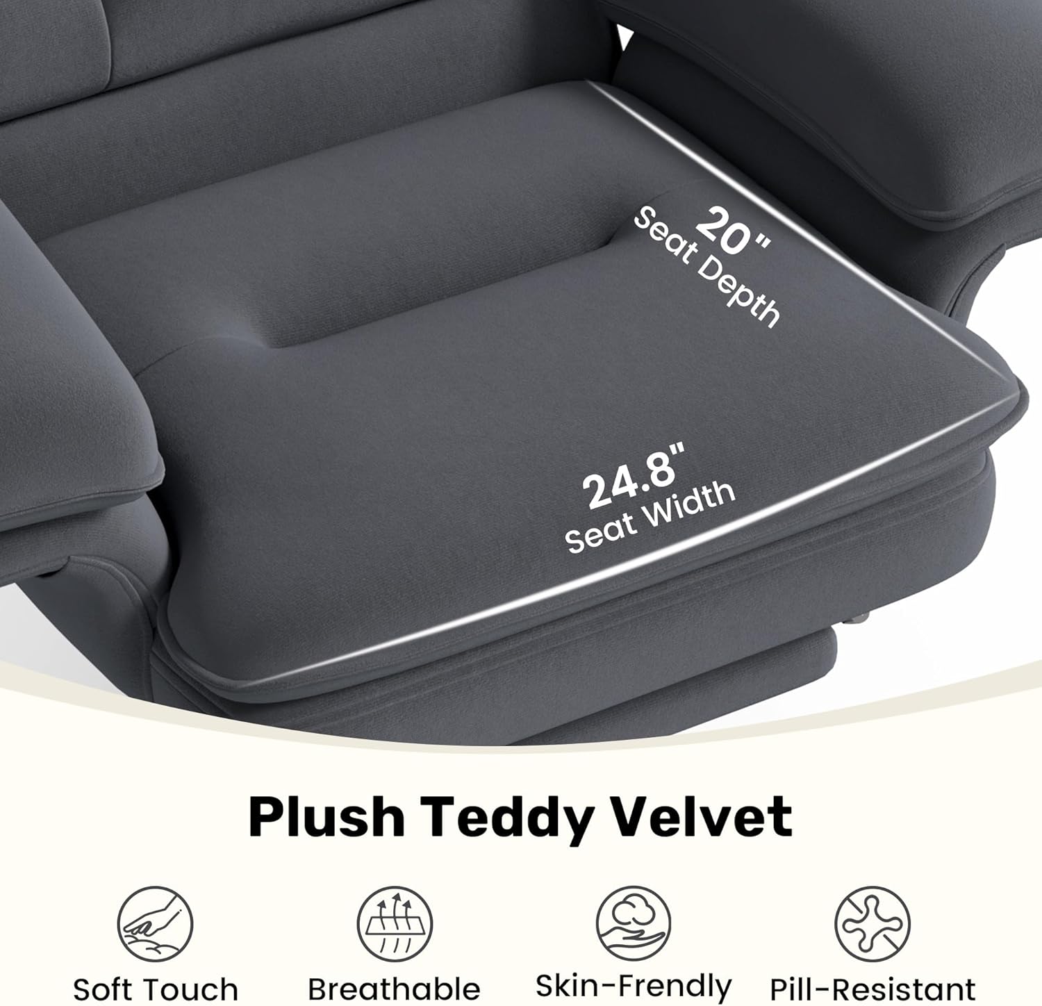 Criss Cross Office Chair with Flip-Up Armrests and Headrest, 135° Reclining Swivel Velvet Criss Cross Chair with Wheels & Foot Rest, Big and Tall Cloud Cross Legged Office Chair for Home, Gray
