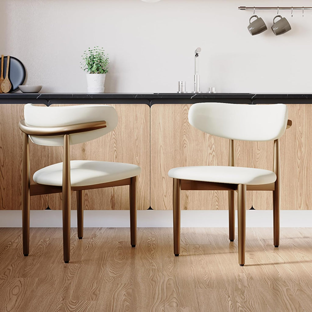 POVISON Modern Dining Chairs Set of 4, Armless PU Leather Dining Chair with PU Cushions and Dark Bronze-Coloured Metal Leg