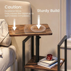 CHOEZON 360° Swivel Height Adjustable Side Table with Swivel Tabletop, 3-Tier End Table for Small Space, Nightstand with Storage, for Couch, Living Room, Bedroom, Rustic Brown and Black TBZ22BF