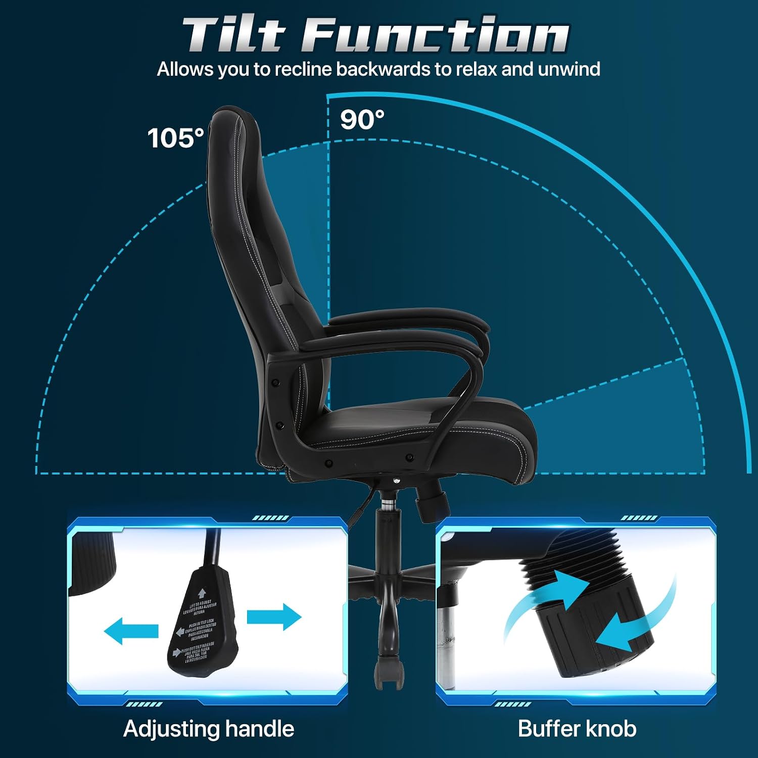 Gaming Chair PC Office Chair Ergonomic Gamer Chair PU Leather Executive Computer Chair with Lumbar Support High Back Adjustable Rolling Swivel Desk Chair for Adult Teen, Black