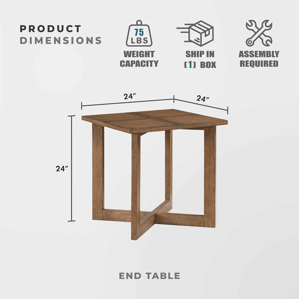 Lexicon Modern Square End Table with Cross Legs, Maple Veneer Wood Accent Table for Living Room, Bedroom, Office, Entryway, Apartment, Easy Assembly, Brown