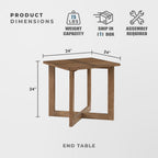 Lexicon Modern Square End Table with Cross Legs, Maple Veneer Wood Accent Table for Living Room, Bedroom, Office, Entryway, Apartment, Easy Assembly, Brown