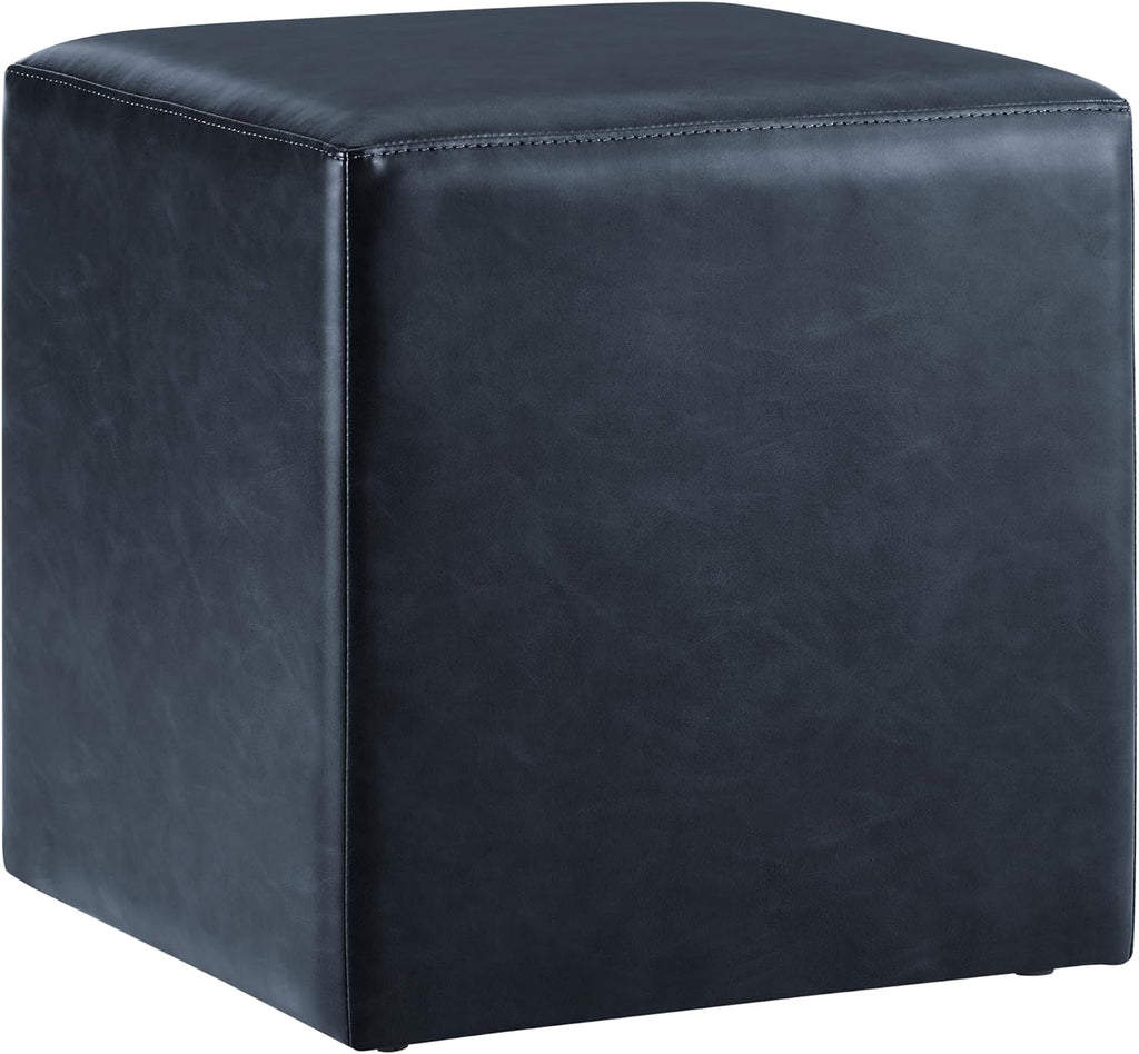 Studio Living® 18” Warren Ottoman Square Faux Leather Bench, Stationary Ottomans, Backless Chair, Footrest for Living Room, Footstool Office, Bedroom, Padded Seat, Navy Blue