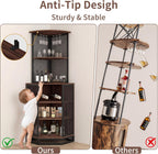 IBF Corner Bar Cabinet 71" Tall Wine Display with Glass Holder, Sturdy 5-Tier Industrial Farmhouse Liquor Storage with Adjustble Shelf，Anti-Tipping Design for Home Kitchen Small Space, Rustic Brown