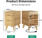 Kalrin Charging Nightstand with Hidden Outlets & 3 Drawers, Modern End Table, Bedside Table with USB Ports, Wave Groove Design, Compact Size, Heavy Duty Engineered Wood, Natural Wood Color