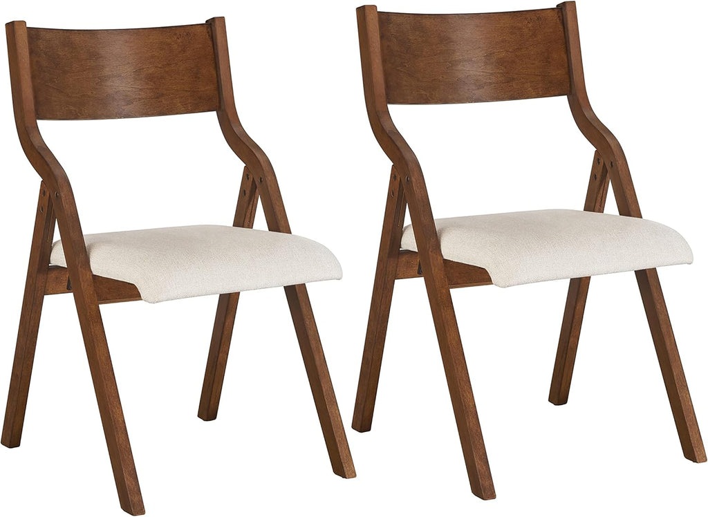 Ball & Cast Folding Chairs Set of 2 with Back & Padded Cushion,Portable Foldable Dining Upholstered Stool W/Solid Wood Frame,Ergonomic Design,for Kitchen,Office,Outdoor Events,Walnut