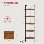 5-Tier Ladder Shelf with LED Light, Wall Mounted Bookshelf with Metal Frame, Rustic Brown — for Living Room, Bedroom or Office