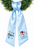 Father's Day Wreath Sash for Front Door, 4.5 x 56 Inch Blue Satin Ribbon with Happy Father's Day I Love My Dad Design, Garland Accessory for Porch Home Decor
