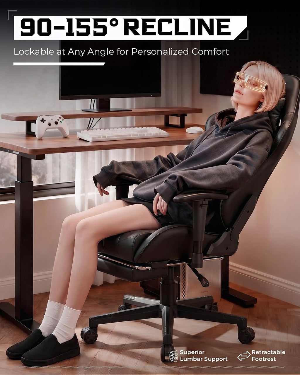GTPLAYER Gaming Chair, Big and Tall Video Game Chair with High Back PU Leather, Home Office Ergonomic Computer Chair with Footrest, Adjustable Height, 360° Swivel Wheels for Adults and Teens
