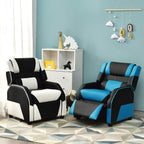 Costzon Kids Recliner, Gaming Recliner Chair w/Footrest, Headrest & Lumbar Support, Ergonomic Leather Lounge Chair for Living & Gaming Room, Adjustable Racing Style Sofa for Children Boys Girls, Blue