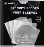 12" Vinyl Record Sleeves Inner 50 Pack, Thicker 3-Ply Anti Static Archival LP Master Style Inner Sleeve with Rice Paper for 33 RPM Records Protection