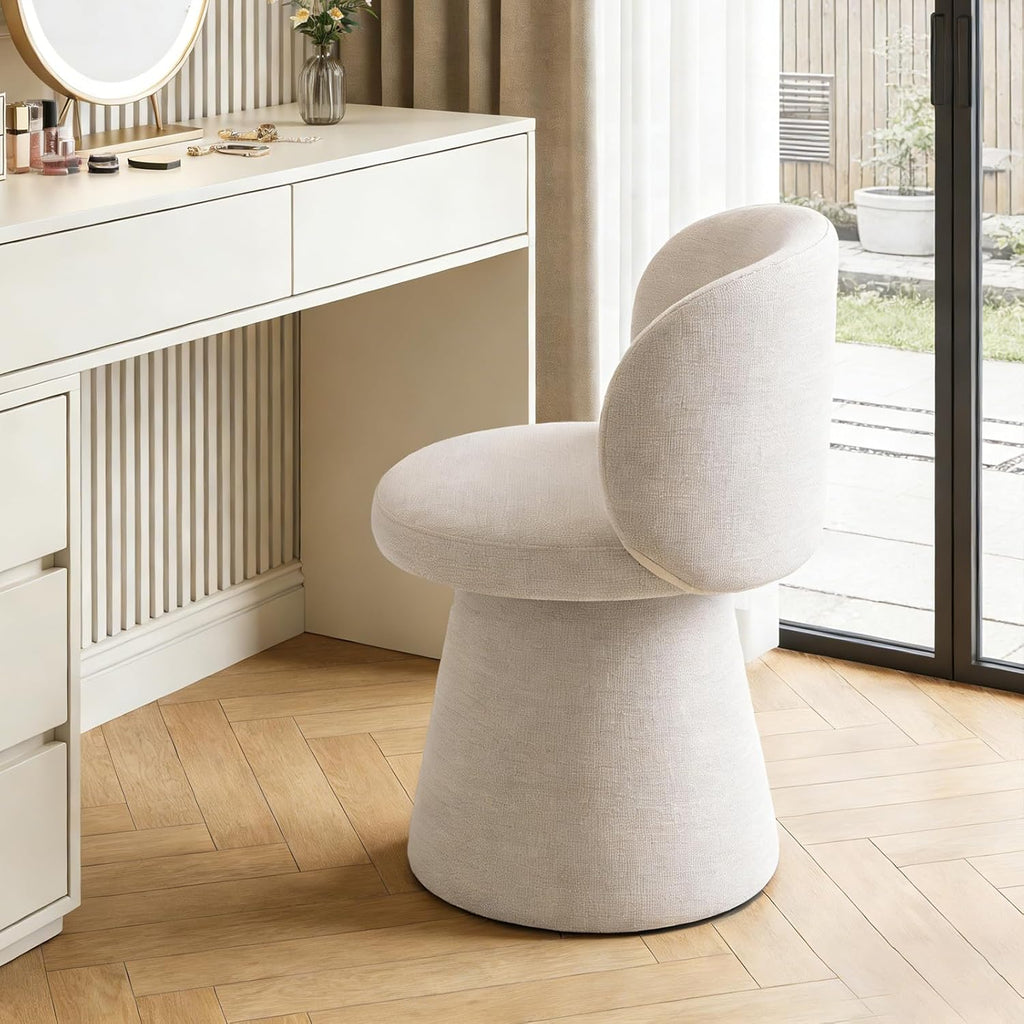 Swivel Dining Chair, Chenille Upholstered Barrel Accent Chair with 360° Swivel, Armless Vanity Chair for Makeup Room, Bedroom,Beige