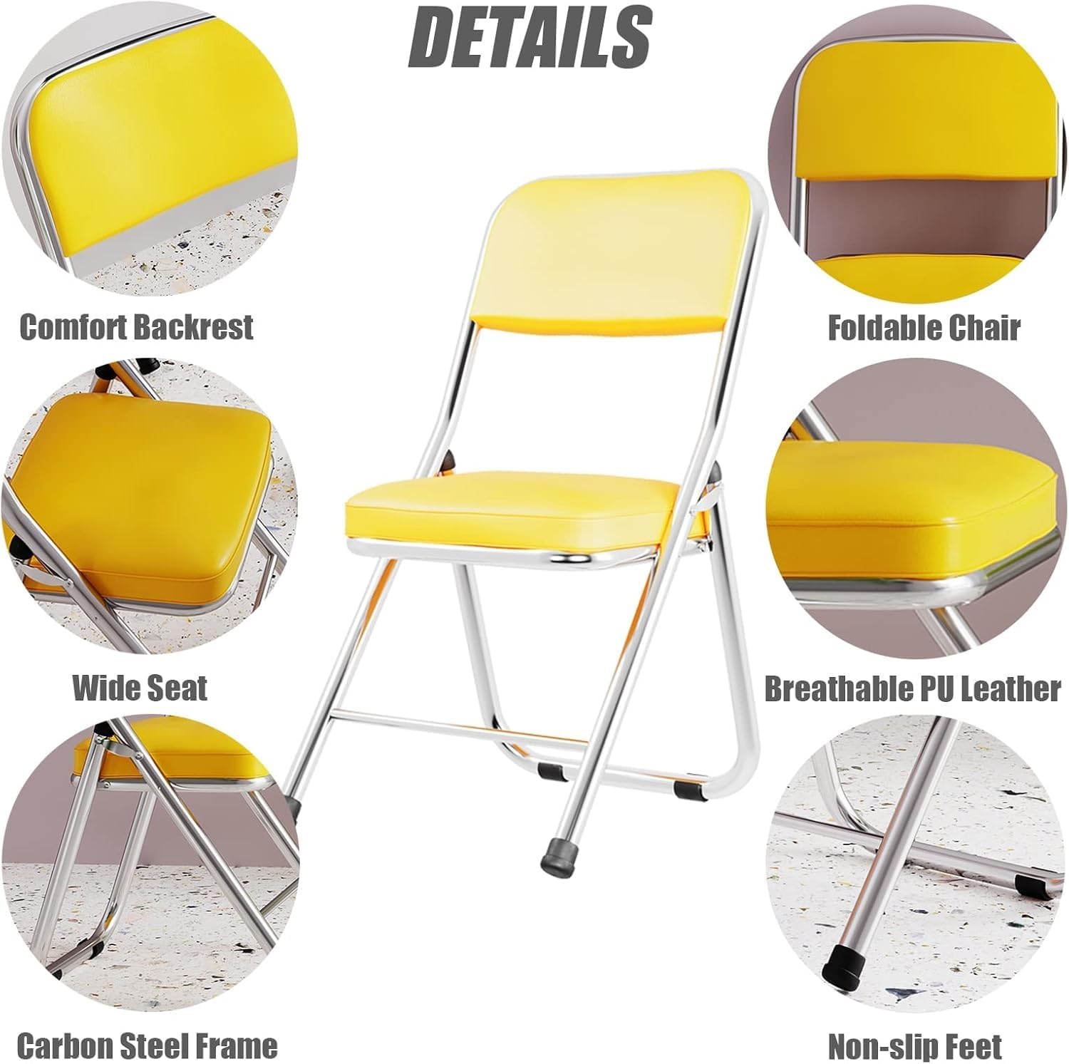 Portable Metal Frame Folding Seat with Back Support Compact and Stylish Folding Chair(Yellow)