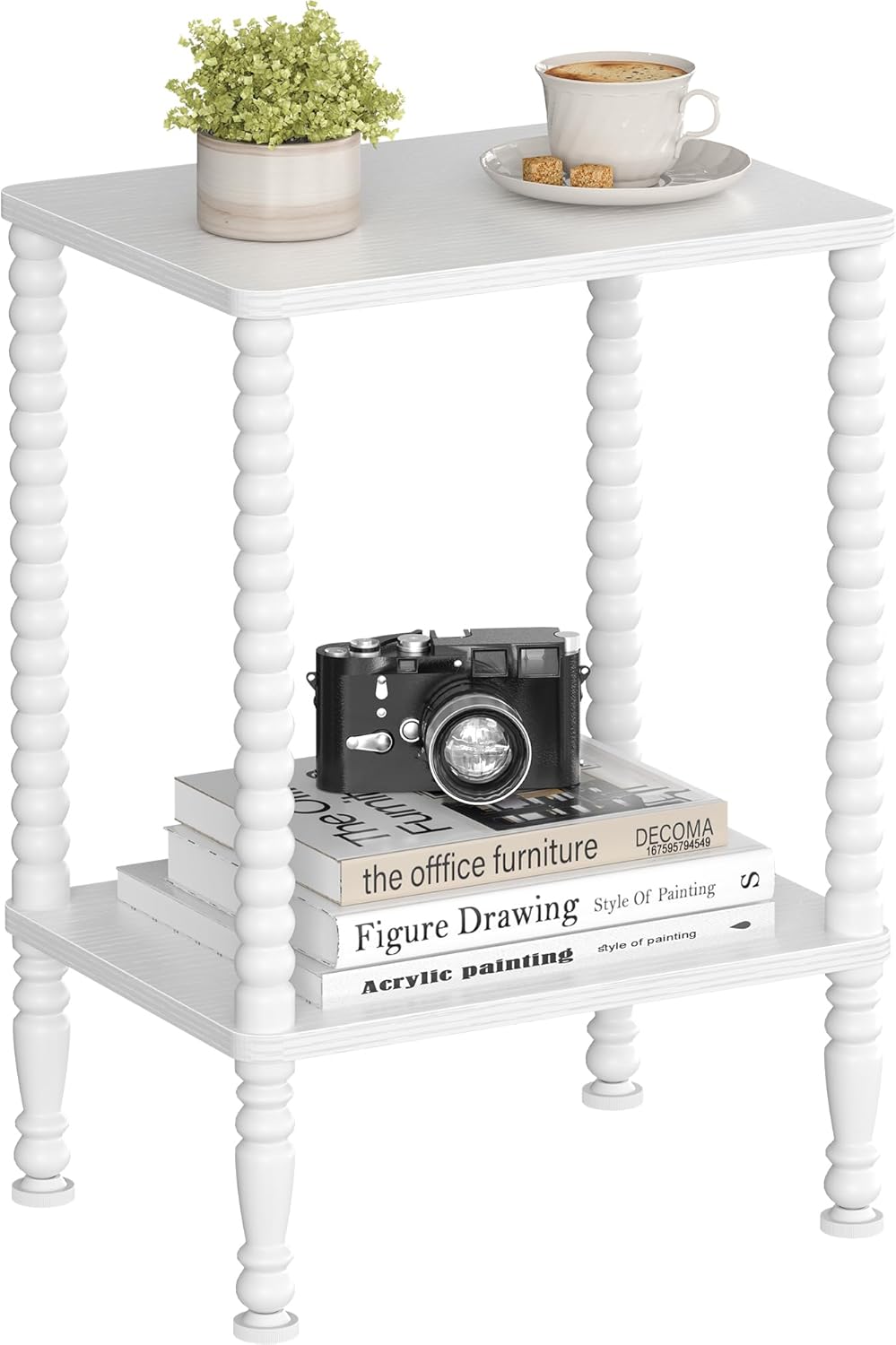 Side Table, Small End Table, 2-Tier Nightstand with Storage Shelves, Coffee Table for Small Spaces, Curved Design, Sofa Table for Living Room, Bedroom, White