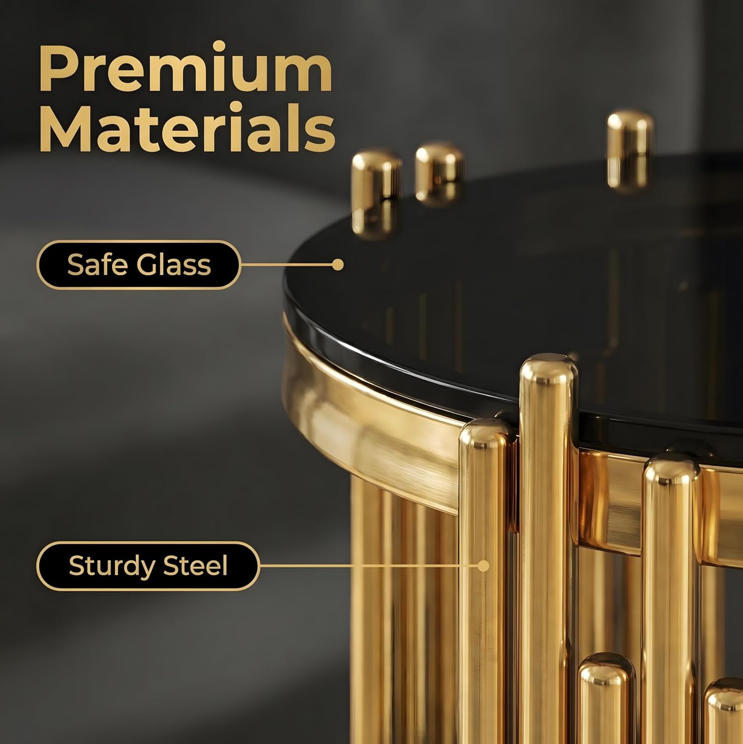 Round Glass End Table with 2-Tier Tempered Glass Top, Stainless Steel Legs Side Table, Modern Accent Table for Living Room Bedroom Home Office