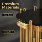 Round Glass End Table, 2-Tier Black Tempered Glass Modern 20" Gold Side Table with Storage, Stainless Steel Frame Accent Table for Small Space, Easy Clean Sofa Side Nightstand for Living Room Bedroom