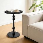 Solid Wood Round Side Table, 15.75" Small Drink Table with Non-Slip Pedestal Base, Modern End Table Accent Table for Living Room and Bedroom, Black