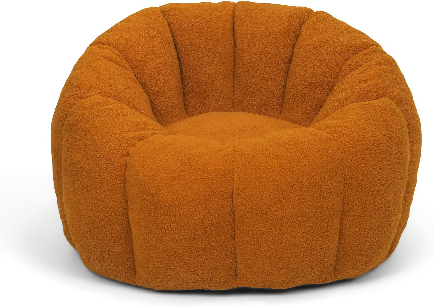Bean Bag Chair, Large Beanbag Chairs with Filling, Bean Bag Chair with Filler, Stuffed Beanbag Chairs for Living Room (Teddy Fabric in Orange Brown, No Ottoman)