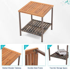 Verano Garden 3 Pieces Rocking Bistro Set, Outdoor Conversation Bistro Chairs and Table Set with Wood Armrest and Soft Cushions, Small Porch Set Balcony Set for Garden, Patio, Yard