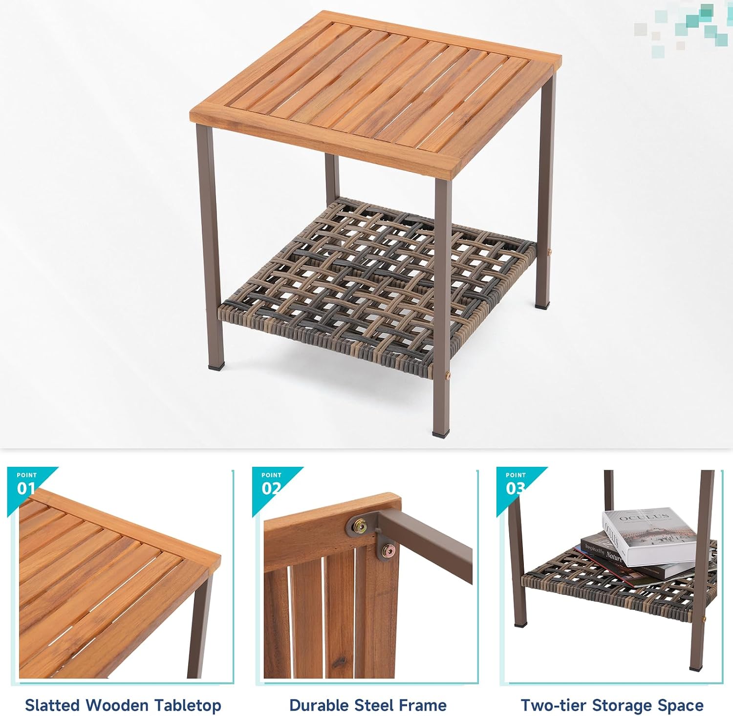 Verano Garden 3 Pieces Rocking Bistro Set, Outdoor Conversation Bistro Chairs and Table Set with Wood Armrest and Soft Cushions, Small Porch Set Balcony Set for Garden, Patio, Yard