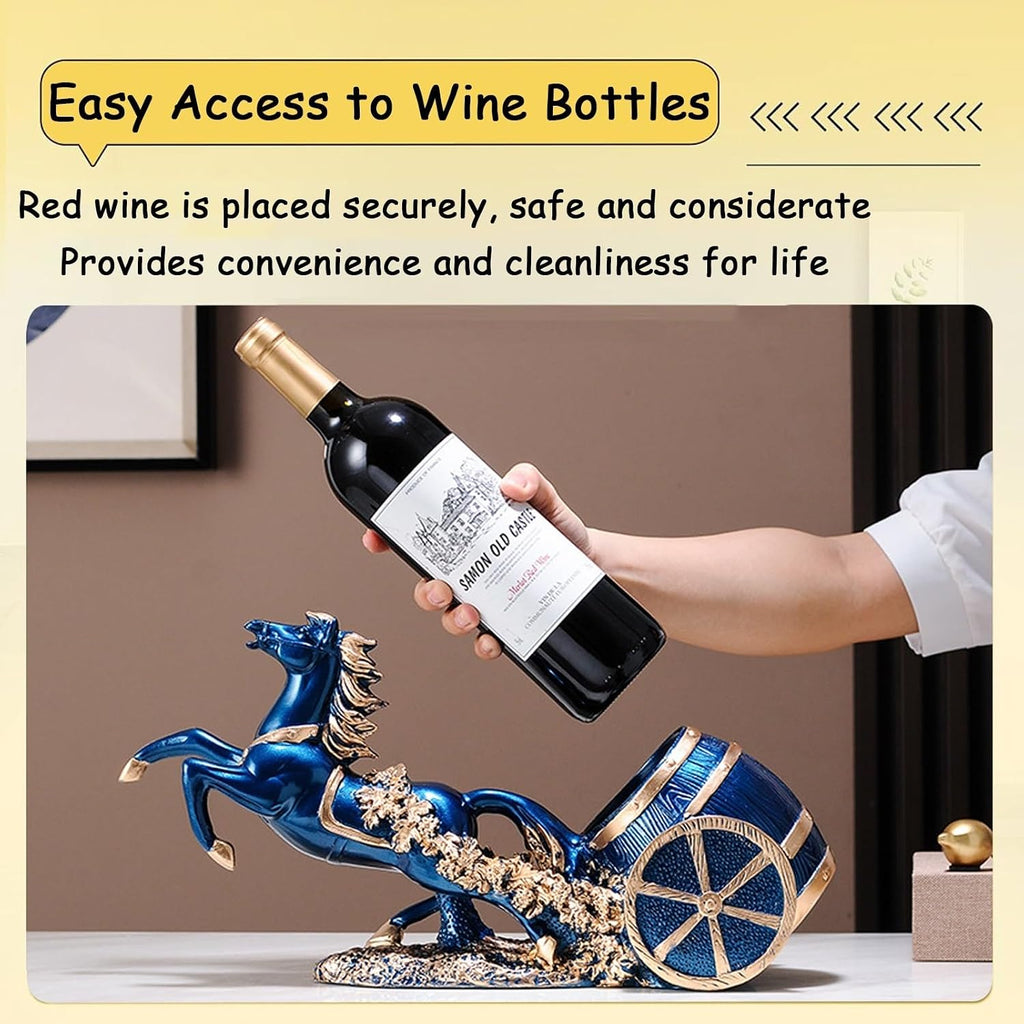 Horse Wine Bottle Holder,Decorative Wine Bottle Display,17.3x8.6x5.5in,Blue | Resin Sculpture Wine Racks Figurines for Kitchen/Cellar/Bar Decor Organizer,Year of the Horse 2026 Gifts for Housewarming