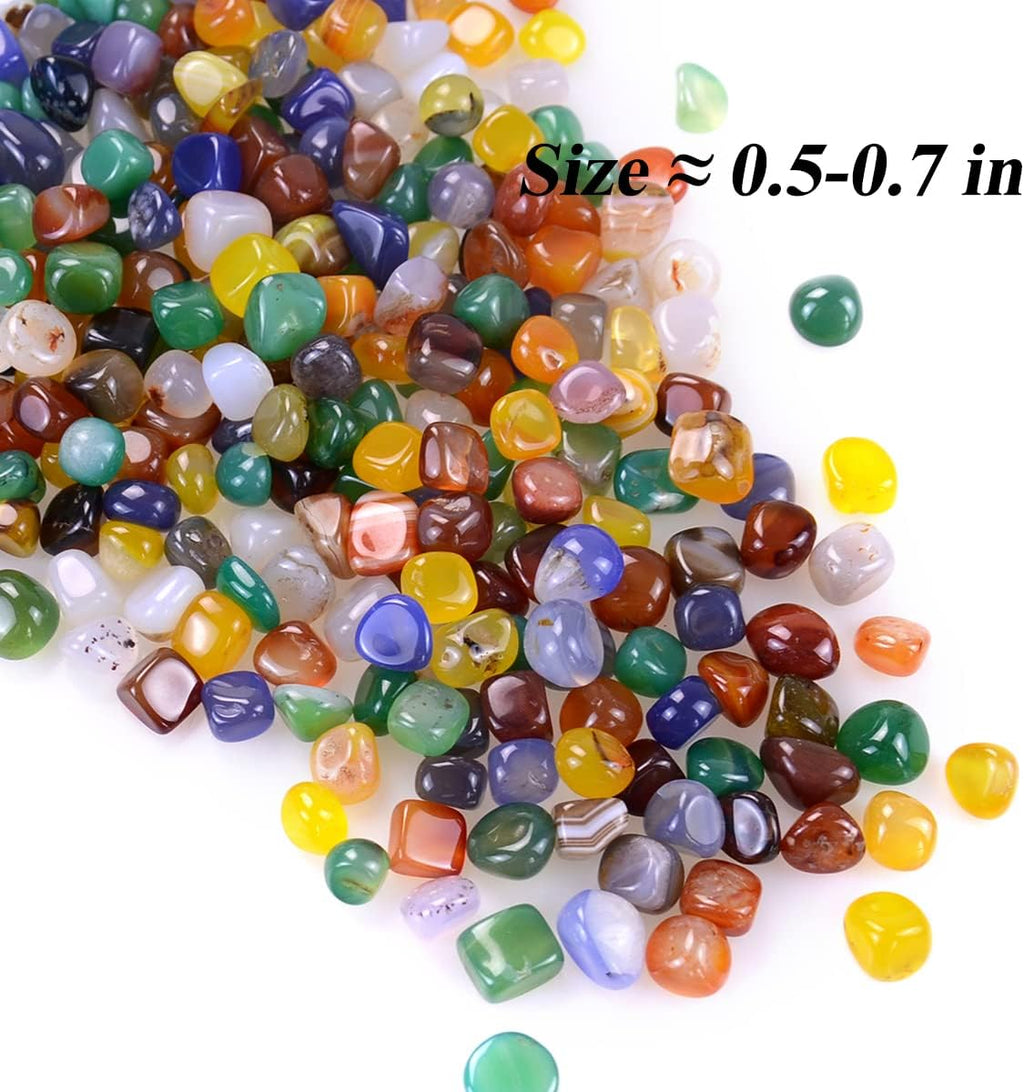 KINGOU 15oz/425g Polished Agate Gems Stones Pebbles Mix Colored Gravel Rocks for Succulents Plants Vase fillers, Aquarium Decorative