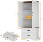 White Kitchen Pantry Cabinet with 2 Drawers, Farmhouse Tall Storage Cabinet, Wood Food Pantry with Barn Doors and Adjustable Shelves Versatile Storage Freestanding Cupboard for Kitchen