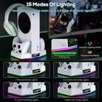 Upgraded Cooling Fan Stand for Xbox Series S with Charger Station, MENEEA Controller Charging Dock & Console Cooler System with 15 Colorful RGB Light & Headset Hook, Accessories for XSS