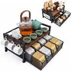Tea Bag Coffee Bar Organizer,Teabag Holder & Coffee Station with Storage Drawer,Wood Tea Station Chest Display Container Box for Countertop Kitchen (Rustic Brown)