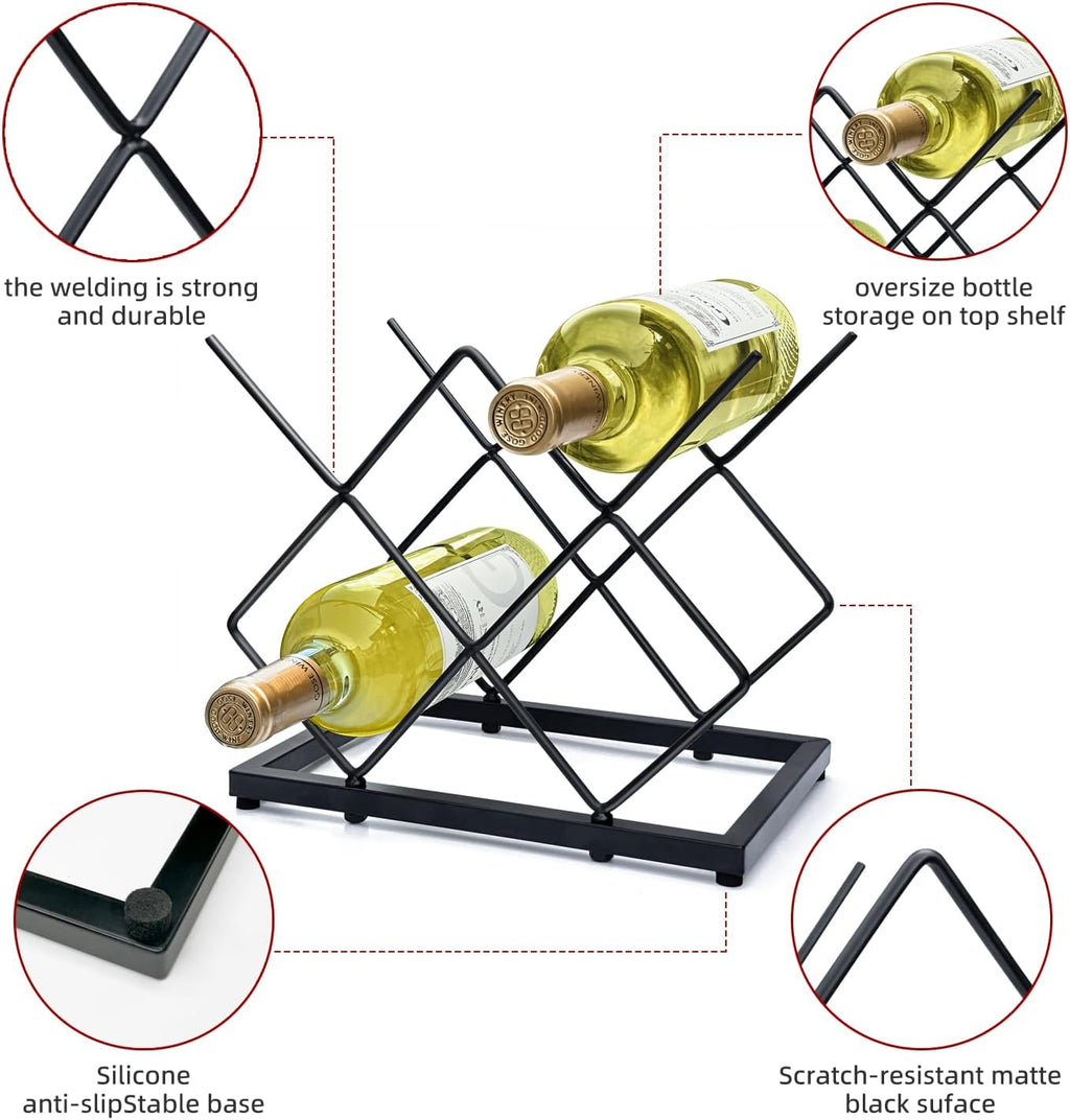 MCSAPIL Small Wine Racks Countertop(5 Bottle Capacity),Metal Wine Bottle Holder Modern Black for Home Kitchen Bar,Tabletop Wine Rack for Cabinet, Pantry, Wine Bottle Storage