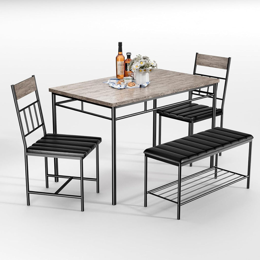 IDEALHOUSE 4-Piece Modern Dining Table Set, Kitchen Table with Upholstered Chairs and Bench, Kitchen Table Set for Small Space, Apartment, Home, Studio