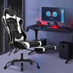 PC Gaming Chair Ergonomic Racing Office Chair Video Game Chair, Massage Function Lumbar Support with Arms Footrest & Headrest Nice Chic Desk Chair, Adjustable Home Office Chair - White